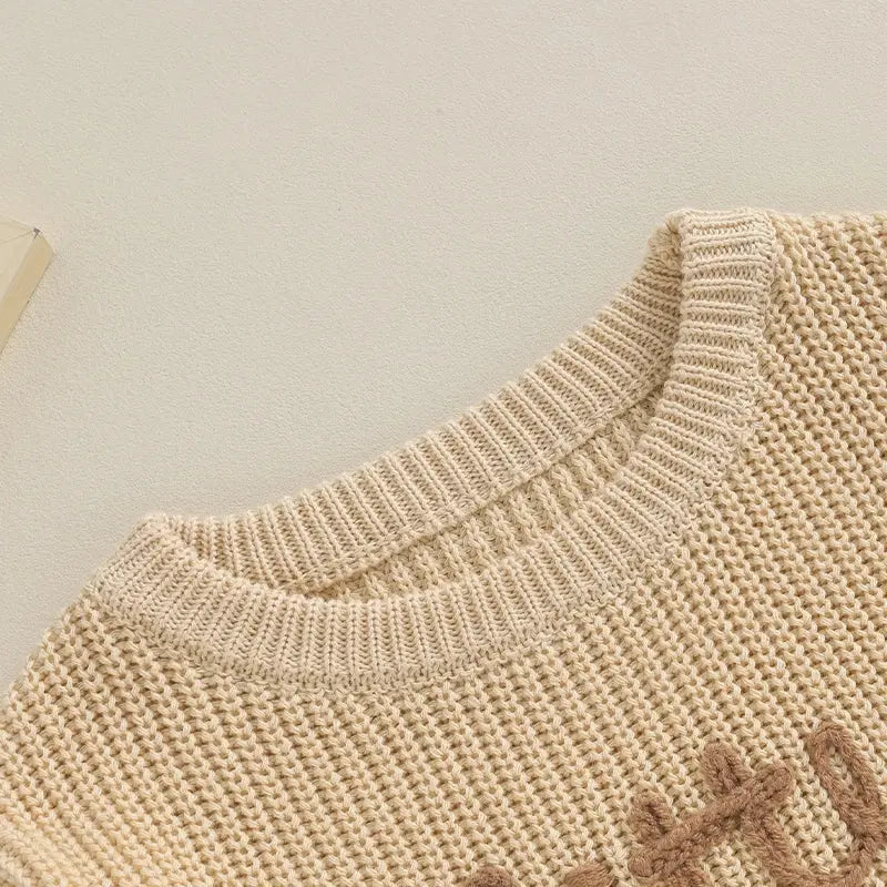 Lioraitiin 0-18M Baby Boys Sweater Letter Embroidery Crew Neck Long Sleeve Pullovers Fall Toddler Clothes Tops
