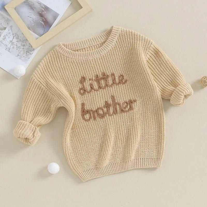 Lioraitiin 0-18M Baby Boys Sweater Letter Embroidery Crew Neck Long Sleeve Pullovers Fall Toddler Clothes Tops