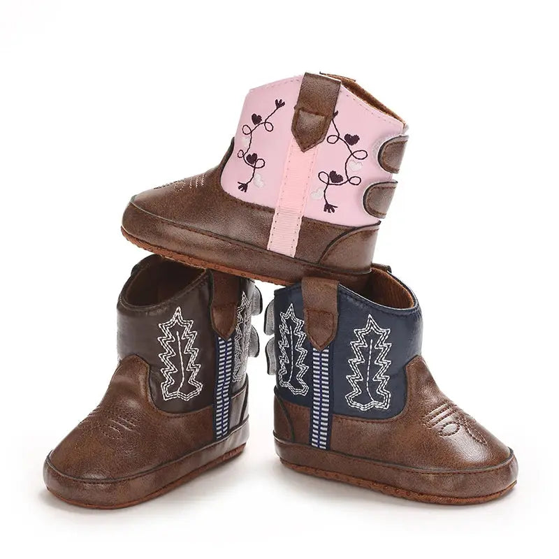 2025 New 0-12 Months Baby Boots Cowboy Boots High Top PU Leather Boots Embroidered Baby Boots