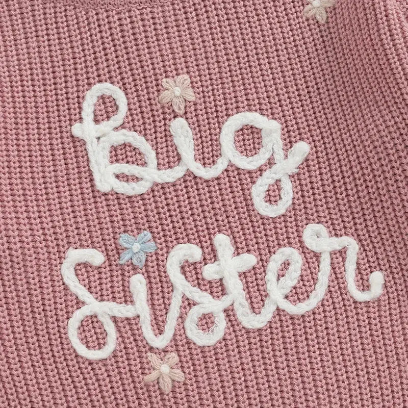 Big Sister Sweaters Cute Long Sleeve Letter Embroidery Knit Pullover Toddler Loose Tops