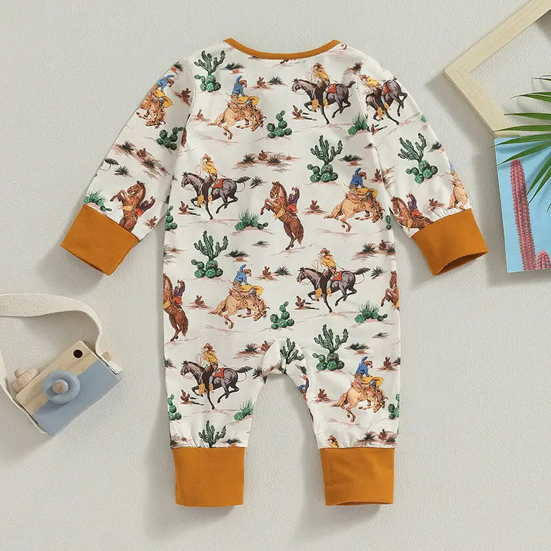 2023-07-18 Lioraitiin 0-12M Infant Baby Boys Jumpsuit Long Sleeve Cow/Horse Print Zipped Autumn Newborn Romper Clothes