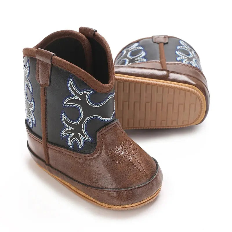 2025 New 0-12 Months Baby Boots Cowboy Boots High Top PU Leather Boots Embroidered Baby Boots
