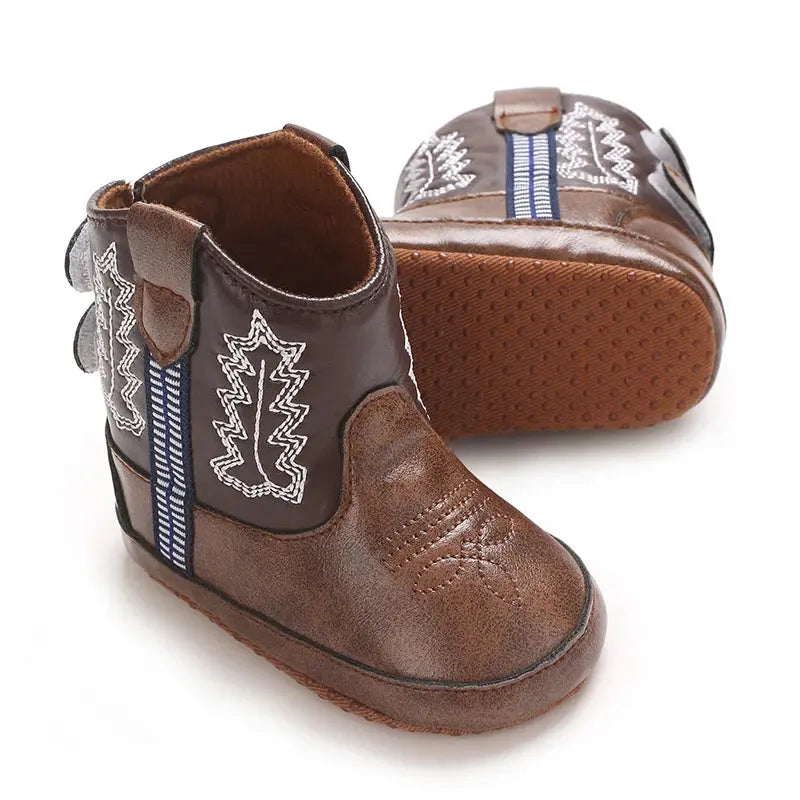 2025 New 0-12 Months Baby Boots Cowboy Boots High Top PU Leather Boots Embroidered Baby Boots