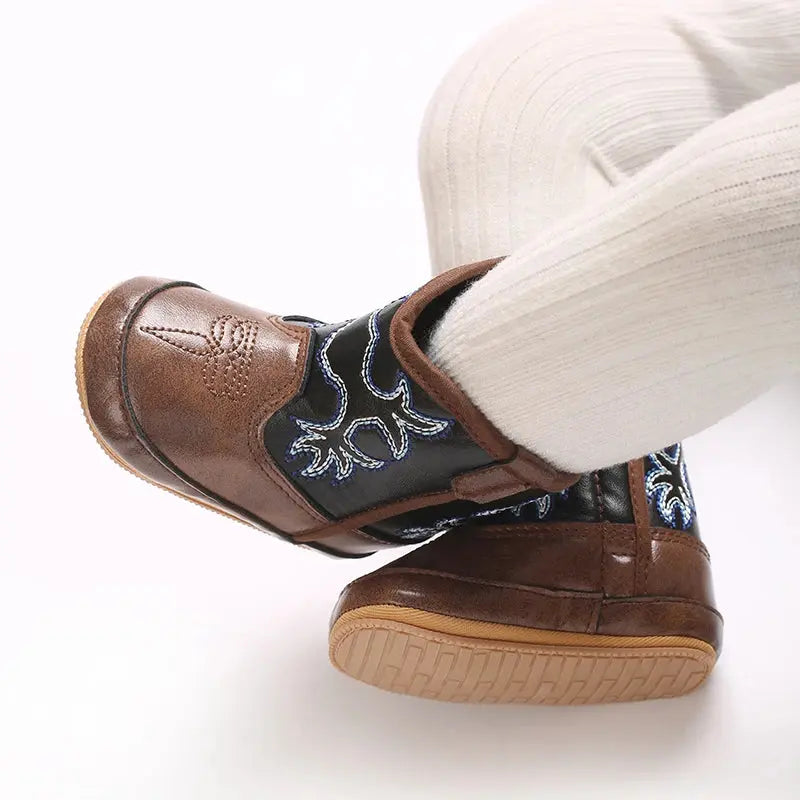 2025 New 0-12 Months Baby Boots Cowboy Boots High Top PU Leather Boots Embroidered Baby Boots