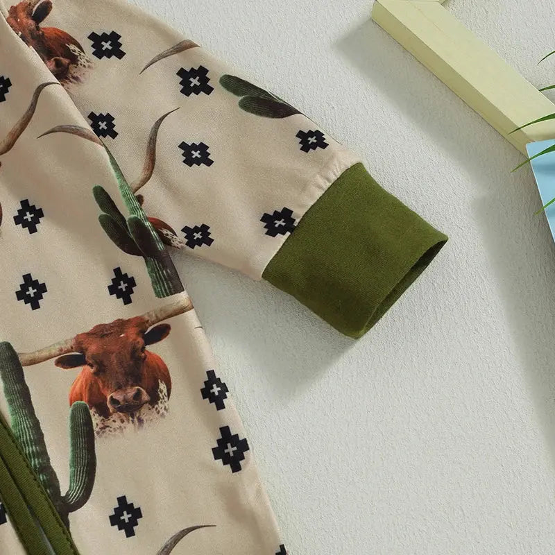 2023-07-18 Lioraitiin 0-12M Infant Baby Boys Jumpsuit Long Sleeve Cow/Horse Print Zipped Autumn Newborn Romper Clothes