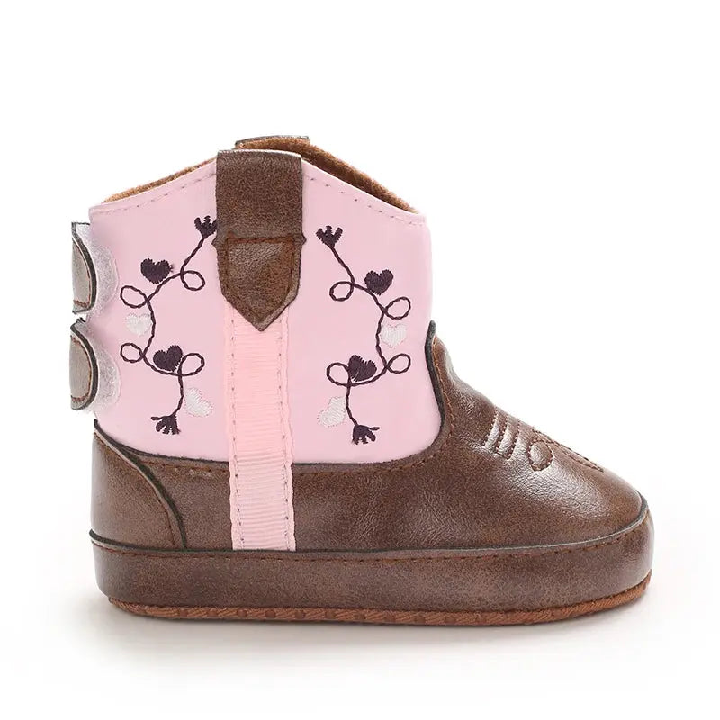 2025 New 0-12 Months Baby Boots Cowboy Boots High Top PU Leather Boots Embroidered Baby Boots