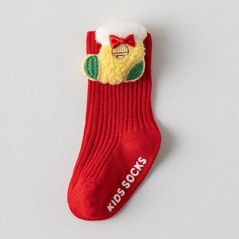 Christmas Baby Socks For Boys Girls Autumn Winter Toddler Anti-slip Floor Socks Red Festive New Year Sock 0-3 Years