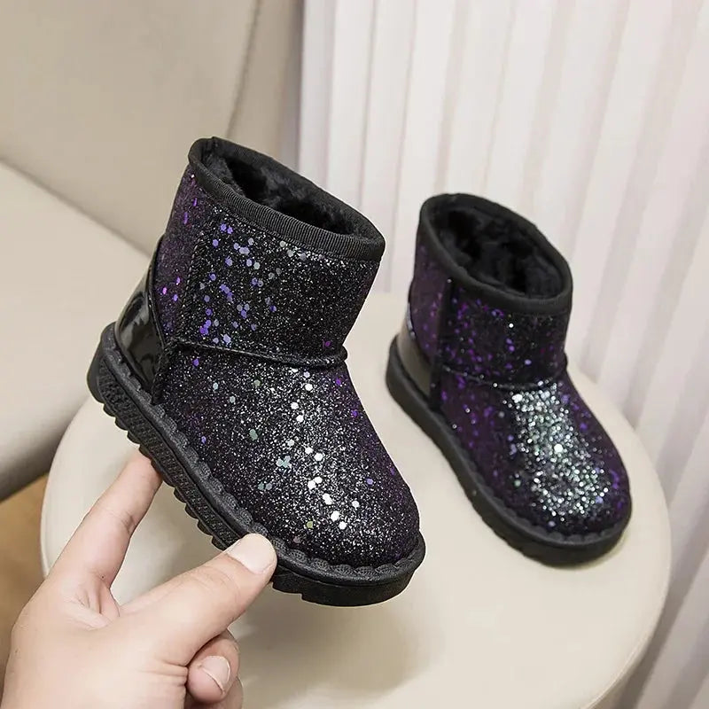 Winter Girl's Snow Boots Glimmer Three Colors Thick Fur Kids Short Boot Warm Beautiful Stylish Slip-on Children Shoes