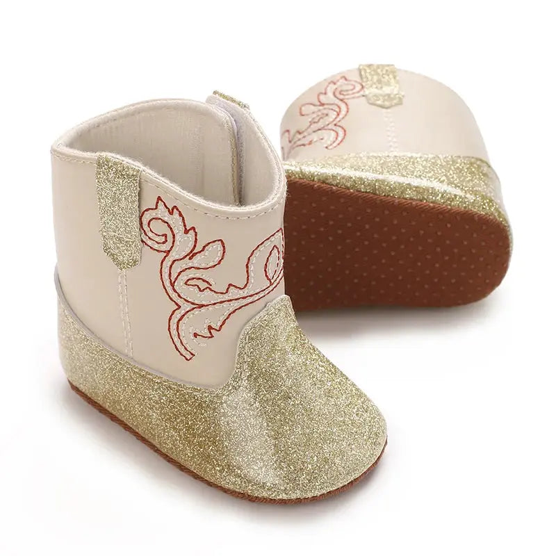 2025 New 0-12 Months Baby Boots Cowboy Boots High Top PU Leather Boots Embroidered Baby Boots