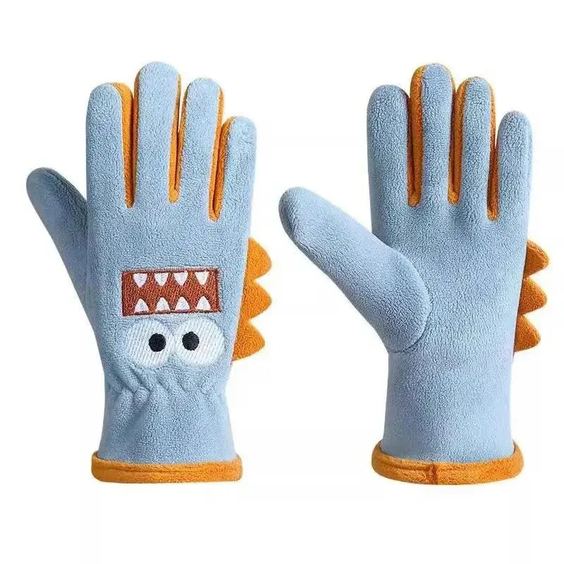 Winter Kids Plush Gloves Outdoor Riding Ski Glove Waterproof Anti-Cold Children Five Finger Mittens 6-12 Year Baby Hand Warmer