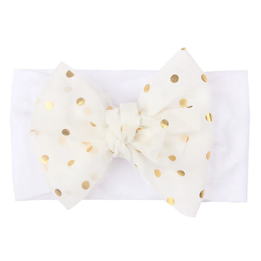 Polka-dot large bow baby headband – soft stretch turban hair accessory for infant girls