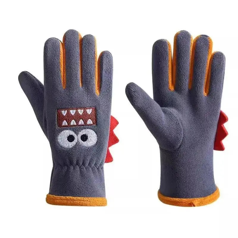 Winter Kids Plush Gloves Outdoor Riding Ski Glove Waterproof Anti-Cold Children Five Finger Mittens 6-12 Year Baby Hand Warmer