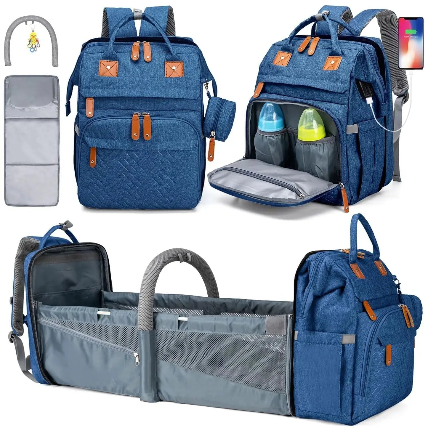 Baby Diaper Bags with Changing Station, Waterproof Large Capacity Diaper Bag Backpack for Moms Dads with USB Charging Port and Stroller Straps, Baby Shower Gifts ，Pink,Green,Blue