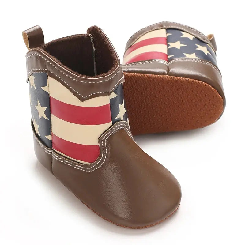 2025 New 0-12 Months Baby Boots Cowboy Boots High Top PU Leather Boots Embroidered Baby Boots