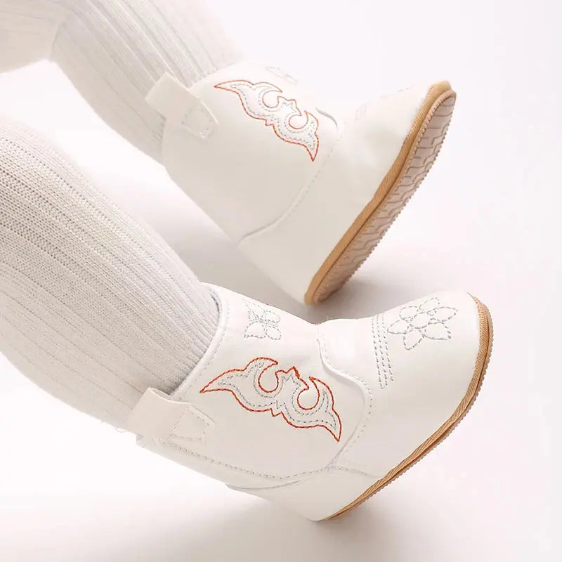 2025 New 0-12 Months Baby Boots Cowboy Boots High Top PU Leather Boots Embroidered Baby Boots