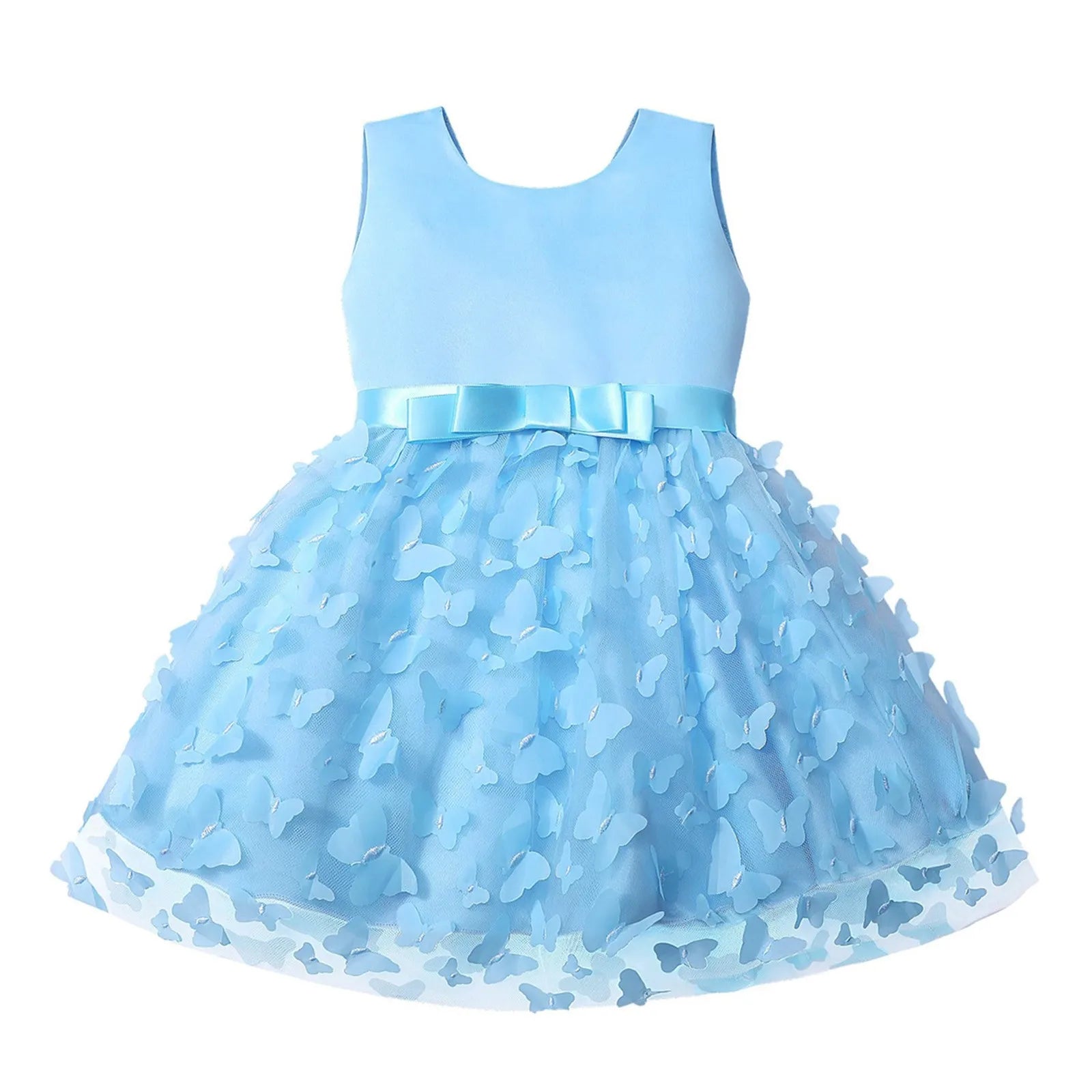 Elegant baby girl party dress with butterfly embroidery, tulle skirt, and bowknot for infant birthdays and pageants