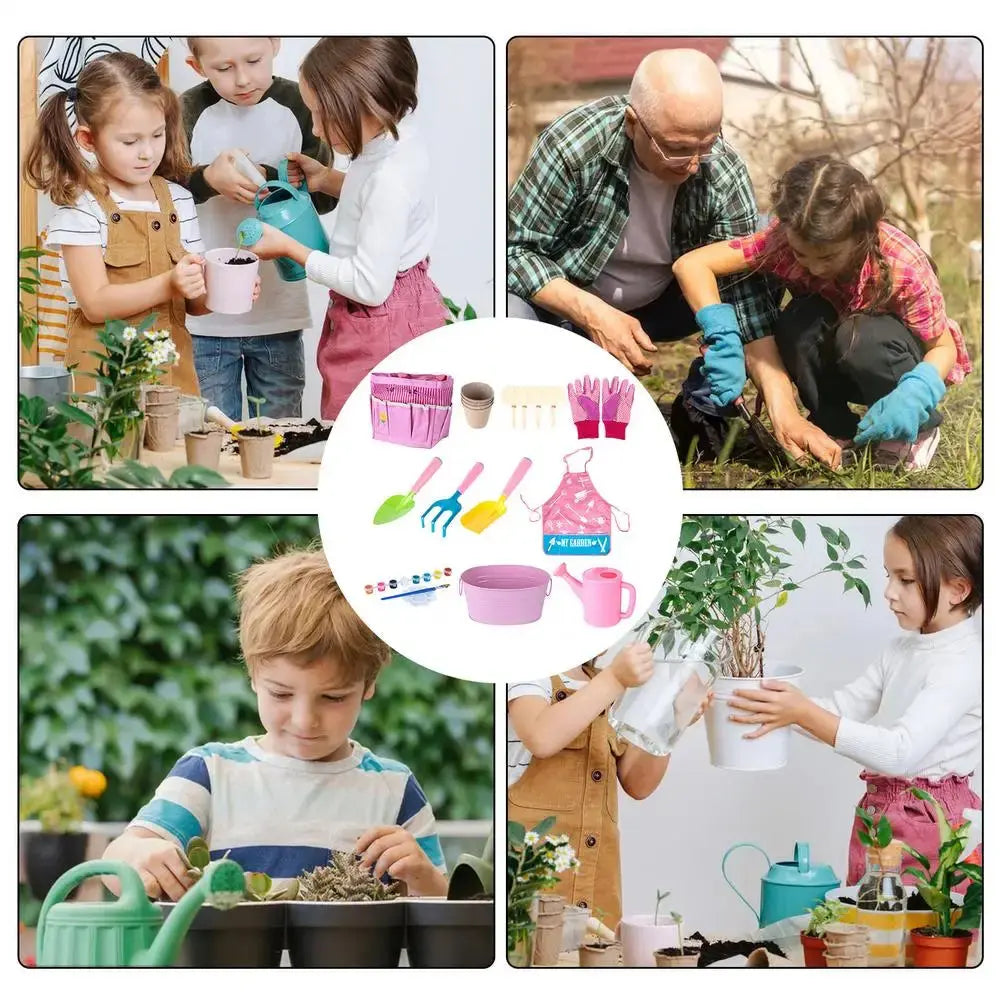 Kids Gardening Tools 20X Garden Tools Set Fun Gardening Play Kit Child Outdoor Toy With Watering Can Shovel Rake Gloves And