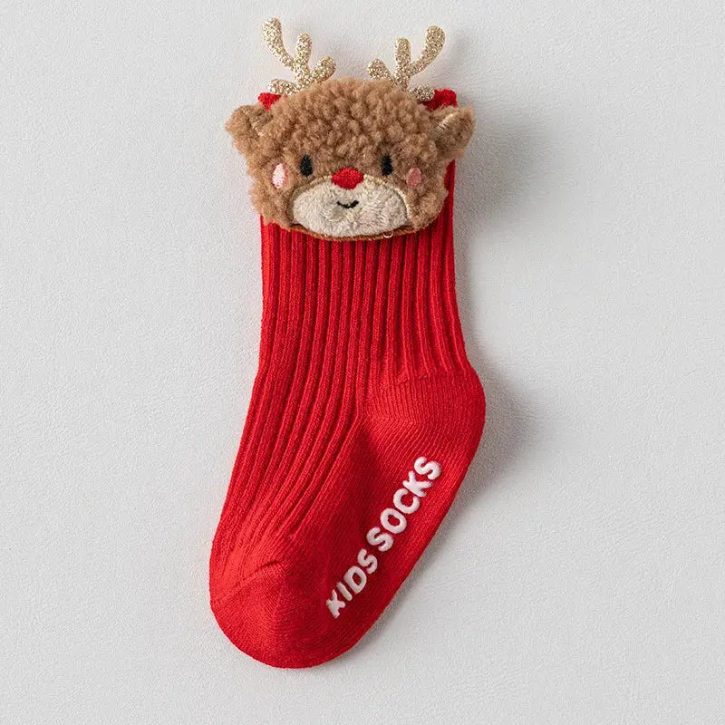 Christmas Baby Socks For Boys Girls Autumn Winter Toddler Anti-slip Floor Socks Red Festive New Year Sock 0-3 Years