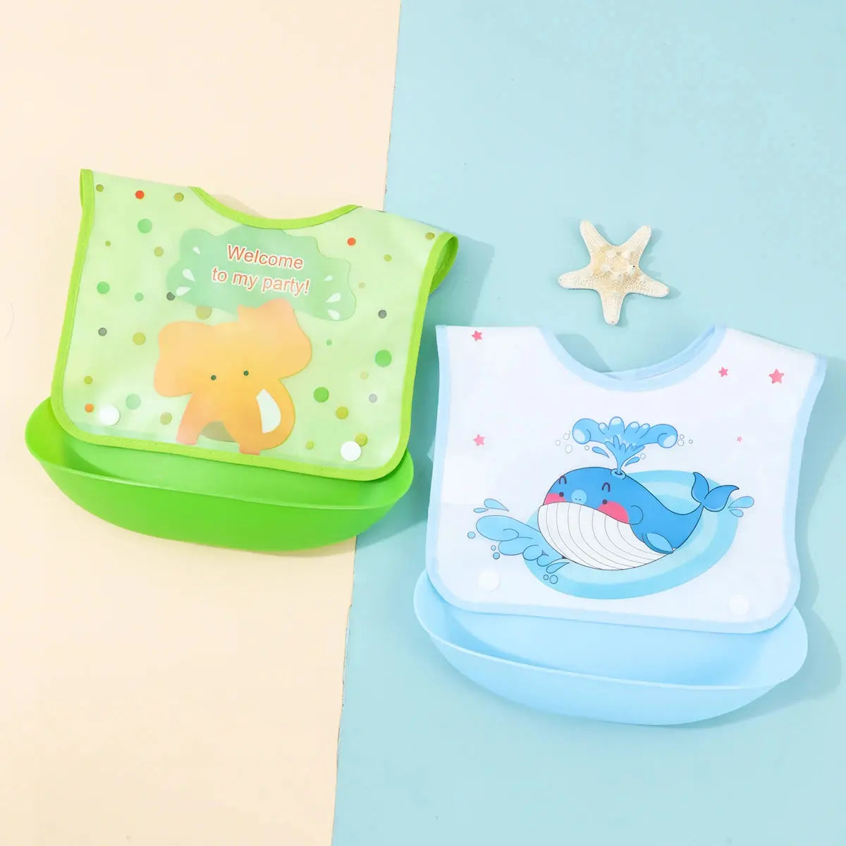 Cartoon EVA bib Infant meal detachable pocket Children's no-wash waterproof imitation silicone bib saliva pocket