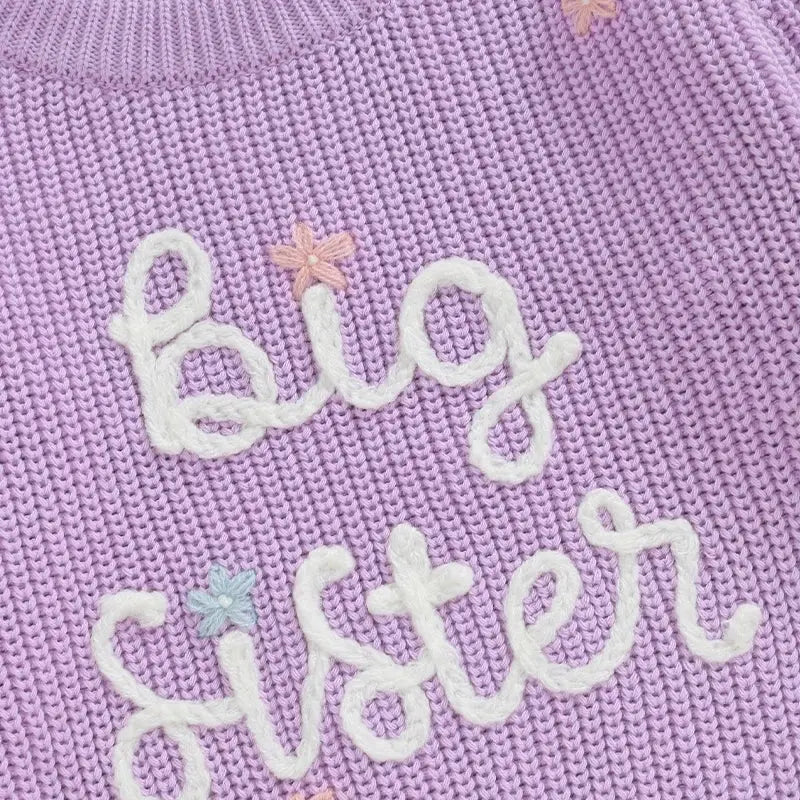 Big Sister Sweaters Cute Long Sleeve Letter Embroidery Knit Pullover Toddler Loose Tops
