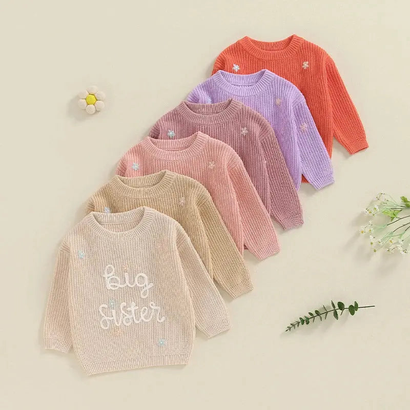 Big Sister Sweaters Cute Long Sleeve Letter Embroidery Knit Pullover Toddler Loose Tops