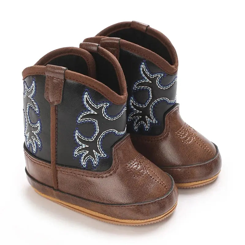 2025 New 0-12 Months Baby Boots Cowboy Boots High Top PU Leather Boots Embroidered Baby Boots