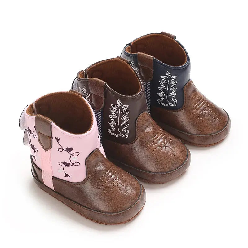 2025 New 0-12 Months Baby Boots Cowboy Boots High Top PU Leather Boots Embroidered Baby Boots