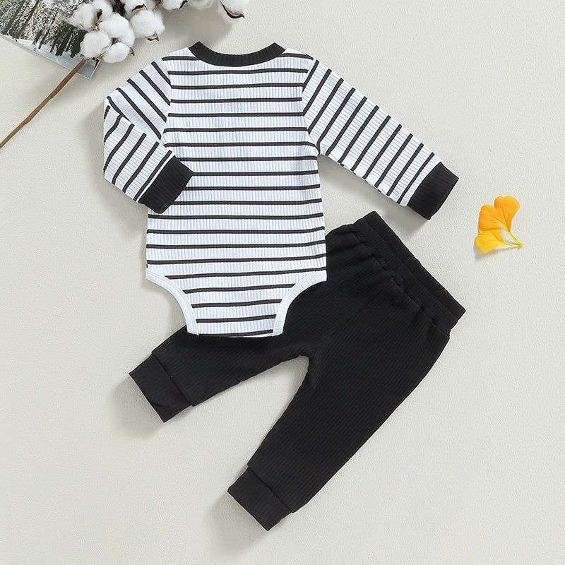 Lioraitiin Infant Baby Boy Fall Outfit – Striped Romper & Pants Set 0–24M