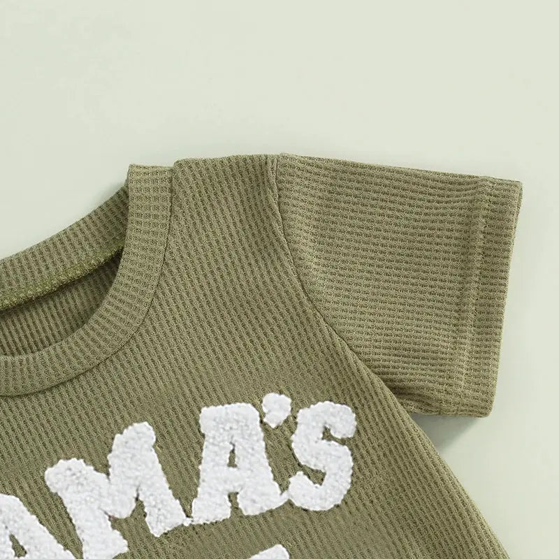 Lioraitiin Summer Baby Boy Clothes Letter Embroidery Short Sleeve T-Shirt Shorts Set 2Pcs Waffle Knit Outfit