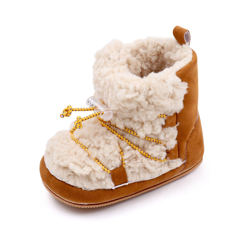 Pudcoco Newborn Girls Snow Boots Coral Fleece Winter Cute Ankle Boots Warm Baby Walking Shoes for Toddler Infant