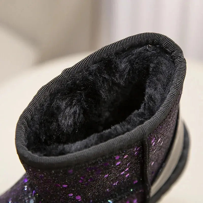 Winter Girl's Snow Boots Glimmer Three Colors Thick Fur Kids Short Boot Warm Beautiful Stylish Slip-on Children Shoes