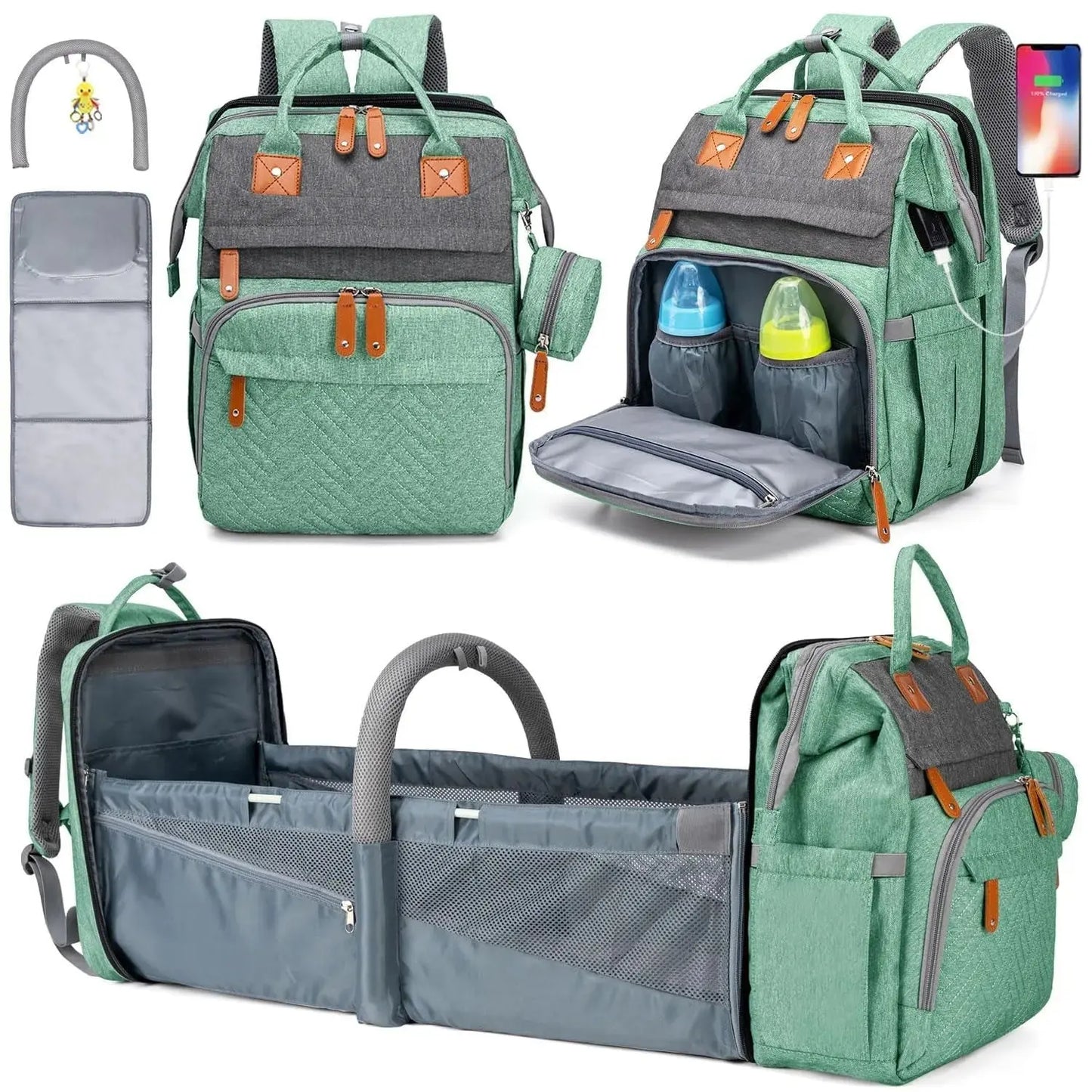 Baby Diaper Bags with Changing Station, Waterproof Large Capacity Diaper Bag Backpack for Moms Dads with USB Charging Port and Stroller Straps, Baby Shower Gifts ，Pink,Green,Blue