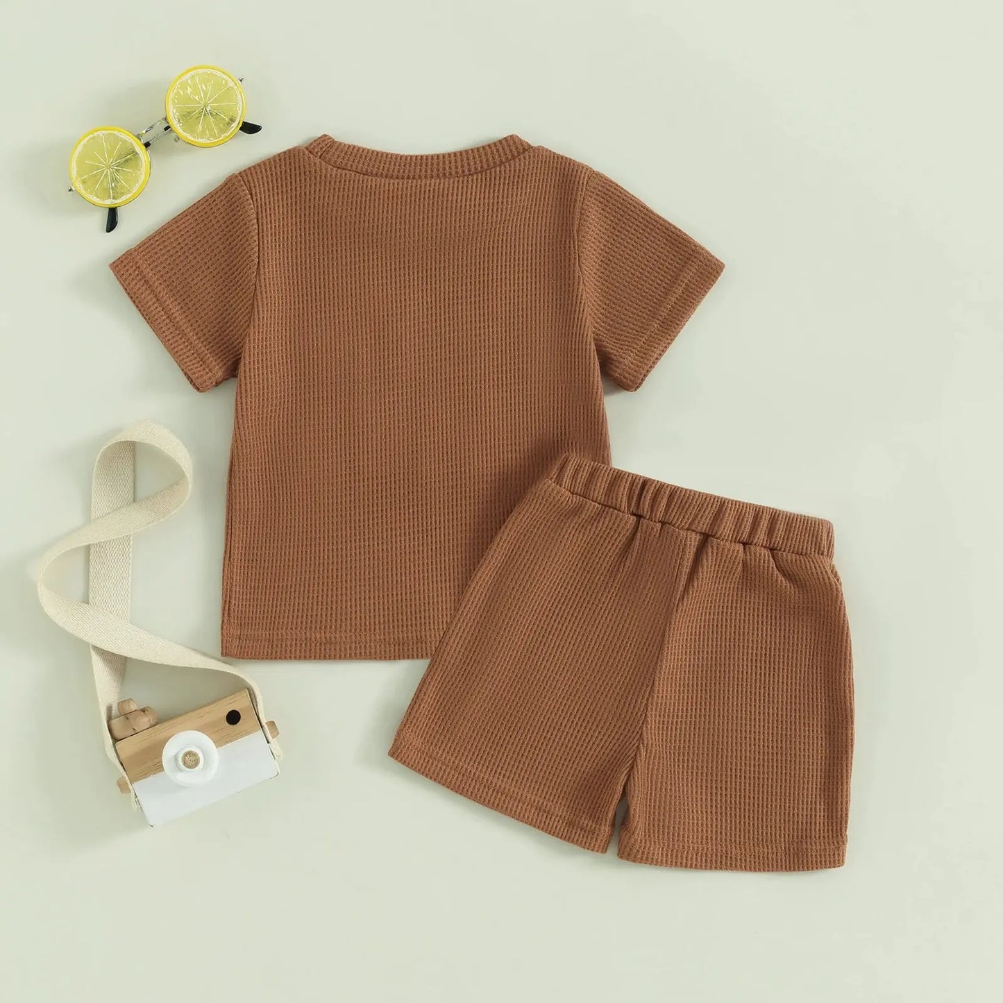 Lioraitiin Summer Baby Boy Clothes Letter Embroidery Short Sleeve T-Shirt Shorts Set 2Pcs Waffle Knit Outfit