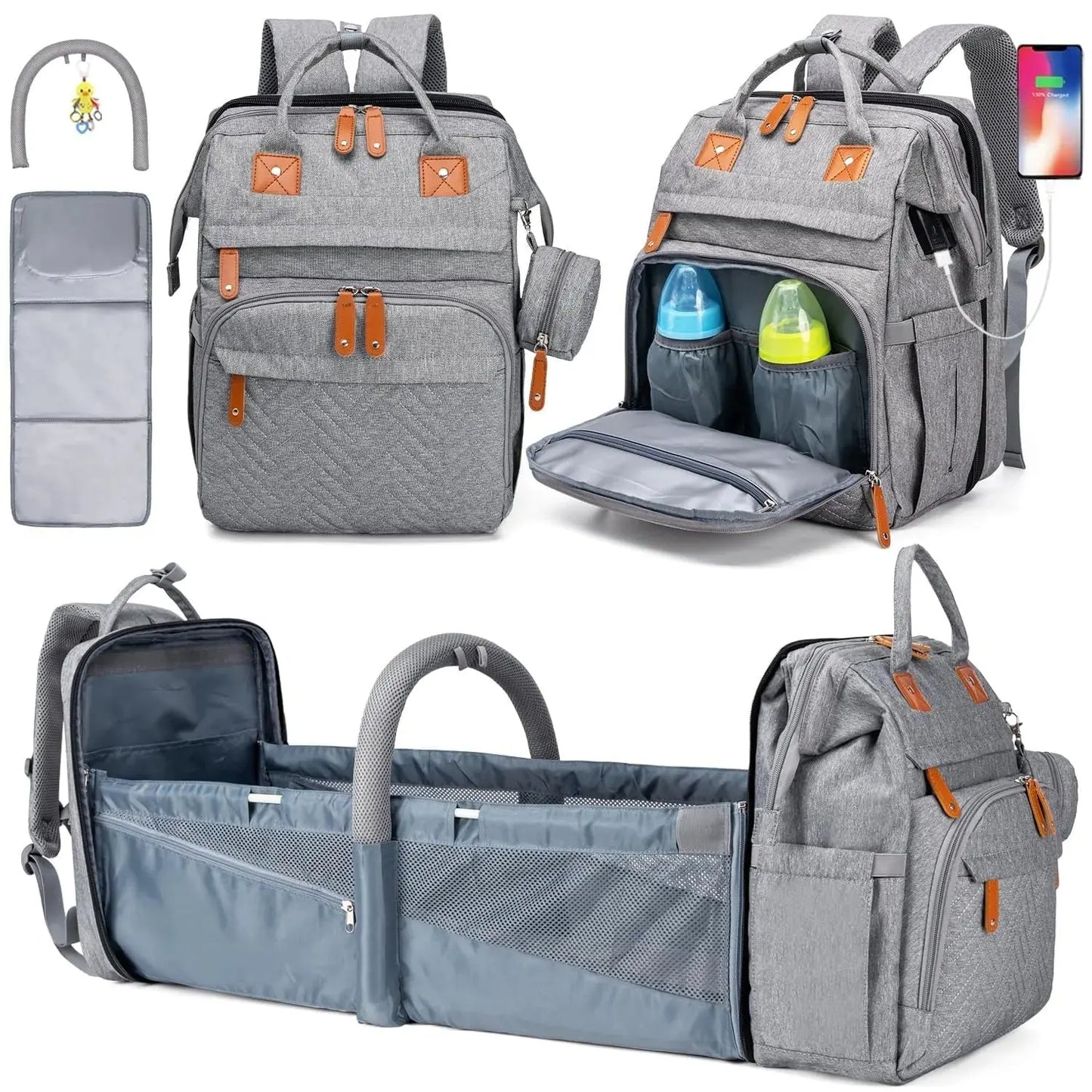 Baby Diaper Bags with Changing Station, Waterproof Large Capacity Diaper Bag Backpack for Moms Dads with USB Charging Port and Stroller Straps, Baby Shower Gifts ，Pink,Green,Blue