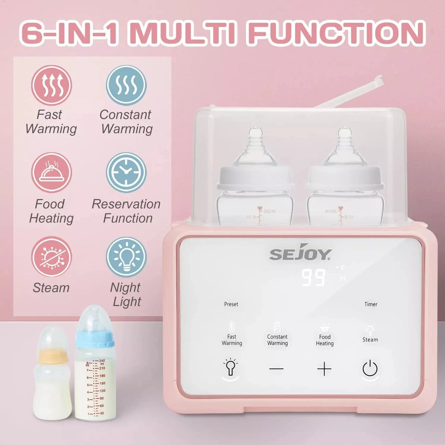 Sejoy 6‑in‑1 baby bottle warmer with LCD display – warms breastmilk, formula, food, and water safely