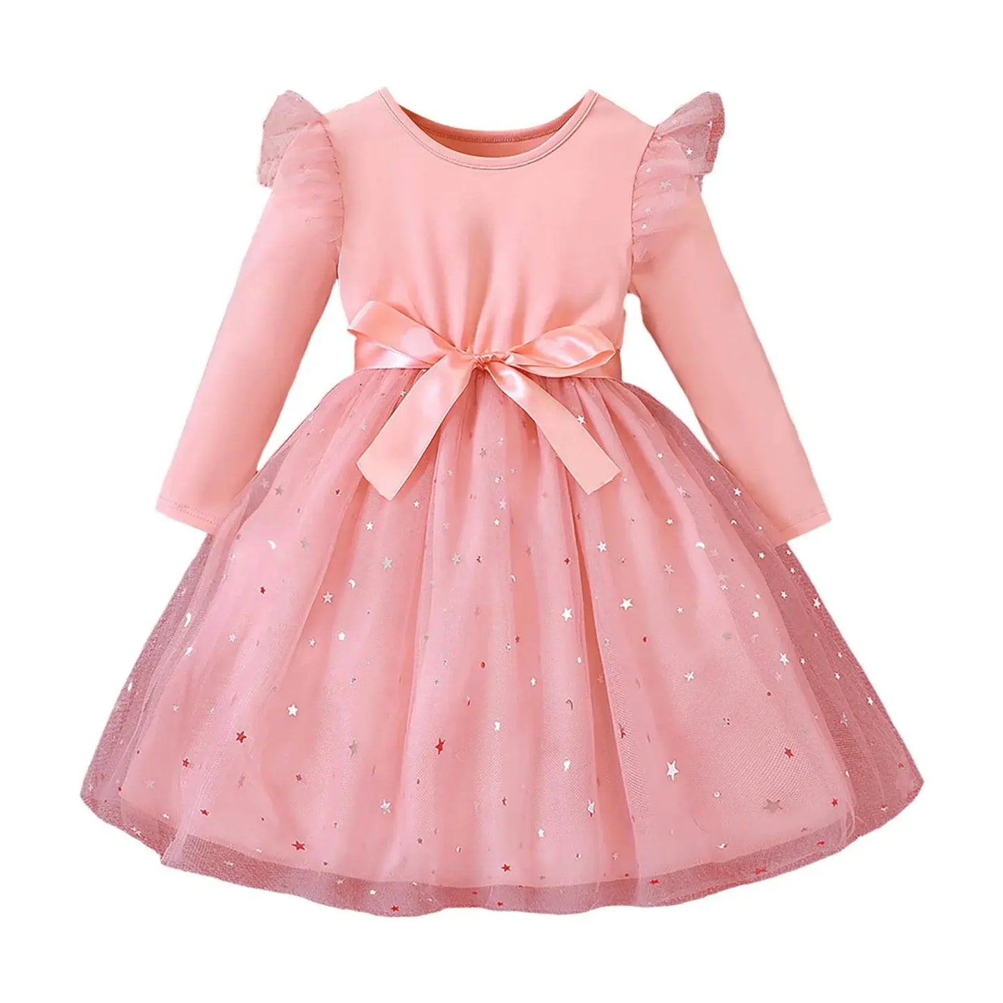 Girls Elegant Dresses Long Sleeve Sequin Design Tulle Bow Dress Christmas New Year Winter Party Girls Dresses