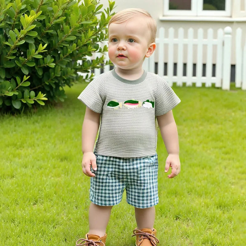 Lioraitiin Toddler Baby Boy Summer Set – Fish/Duck Embroidery Shirt + Shorts