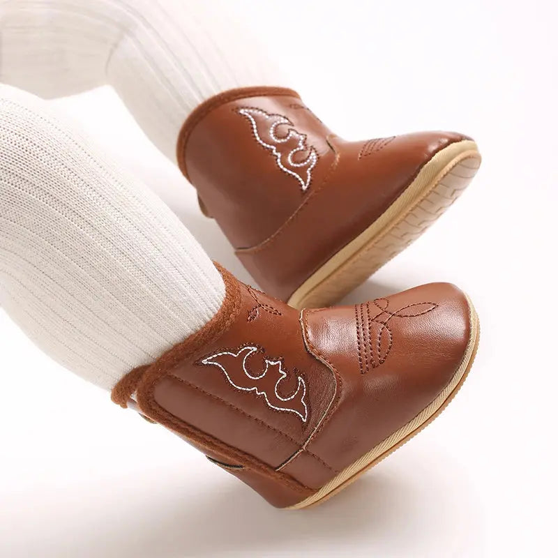 2025 New 0-12 Months Baby Boots Cowboy Boots High Top PU Leather Boots Embroidered Baby Boots