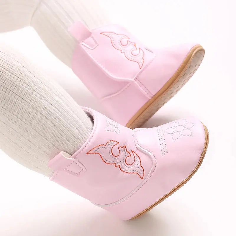 2025 New 0-12 Months Baby Boots Cowboy Boots High Top PU Leather Boots Embroidered Baby Boots