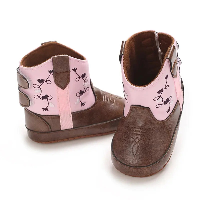 2025 New 0-12 Months Baby Boots Cowboy Boots High Top PU Leather Boots Embroidered Baby Boots