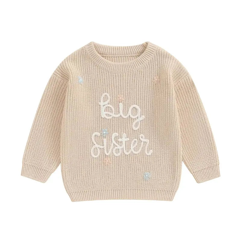 Big Sister Sweaters Cute Long Sleeve Letter Embroidery Knit Pullover Toddler Loose Tops