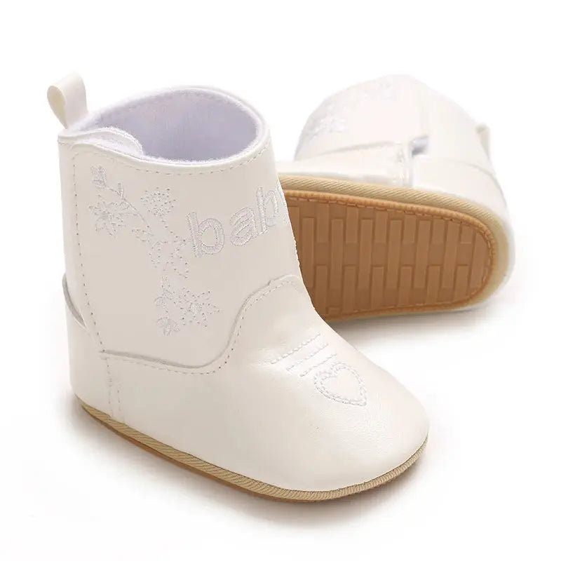 2025 New 0-12 Months Baby Boots Cowboy Boots High Top PU Leather Boots Embroidered Baby Boots