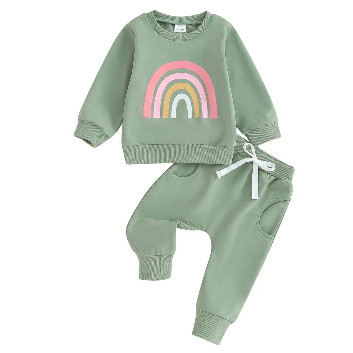 Citgeett Fall Outfits Long Sleeve Rainbow Print Sweatshirt + Pants Clothes Set