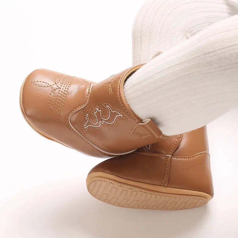 2025 New 0-12 Months Baby Boots Cowboy Boots High Top PU Leather Boots Embroidered Baby Boots