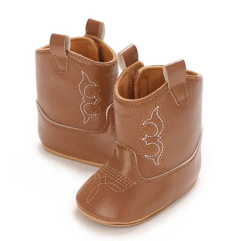 2025 New 0-12 Months Baby Boots Cowboy Boots High Top PU Leather Boots Embroidered Baby Boots