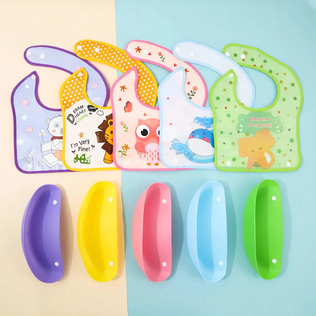 Cartoon EVA bib Infant meal detachable pocket Children's no-wash waterproof imitation silicone bib saliva pocket