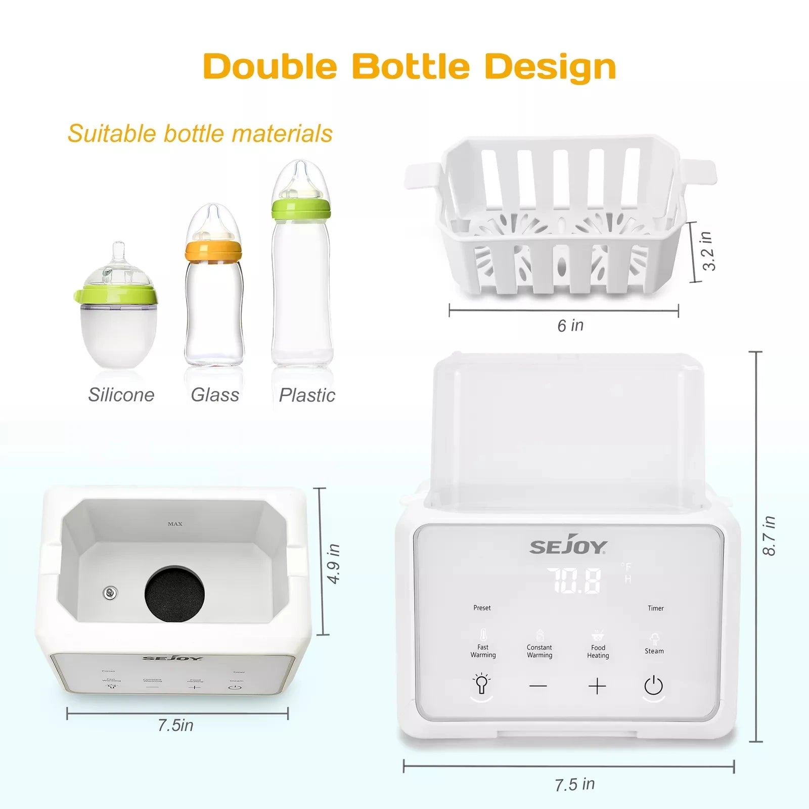 Sejoy 6‑in‑1 baby bottle warmer with LCD display – warms breastmilk, formula, food, and water safely
