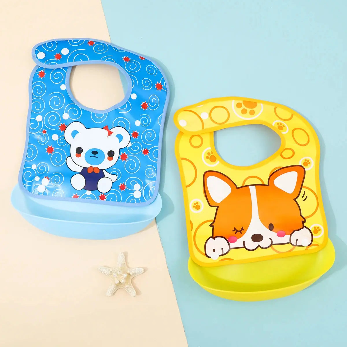 Cartoon EVA bib Infant meal detachable pocket Children's no-wash waterproof imitation silicone bib saliva pocket