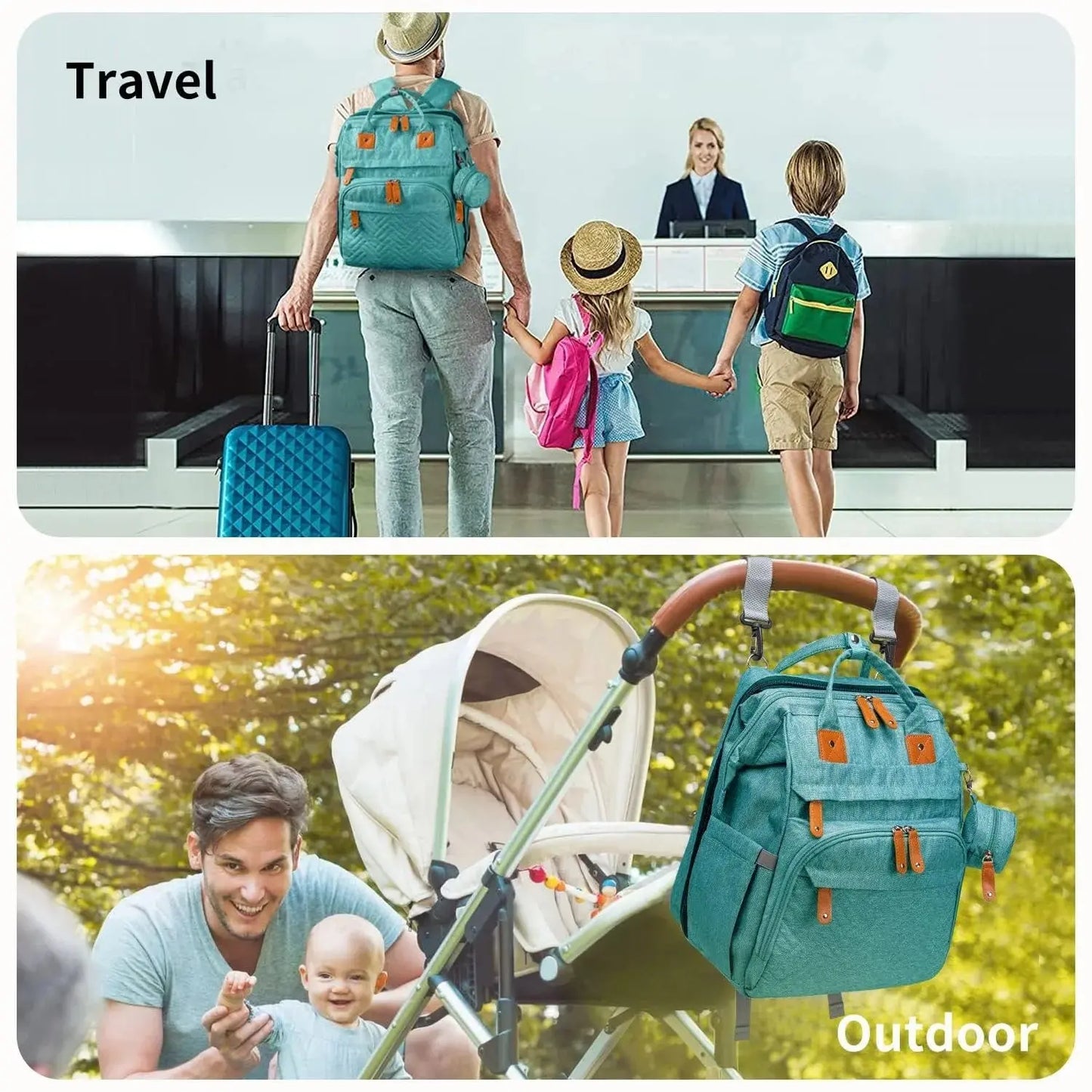 Baby Diaper Bags with Changing Station, Waterproof Large Capacity Diaper Bag Backpack for Moms Dads with USB Charging Port and Stroller Straps, Baby Shower Gifts ，Pink,Green,Blue