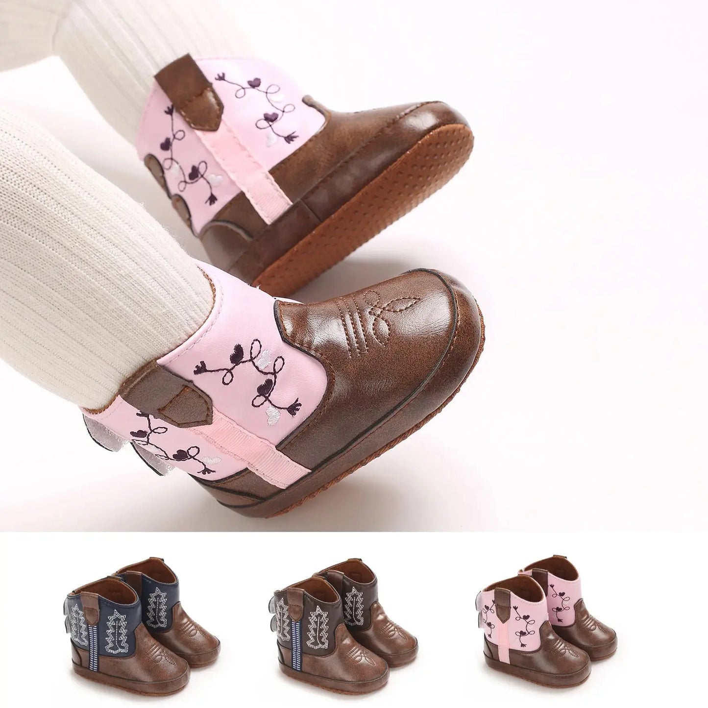 2025 New 0-12 Months Baby Boots Cowboy Boots High Top PU Leather Boots Embroidered Baby Boots